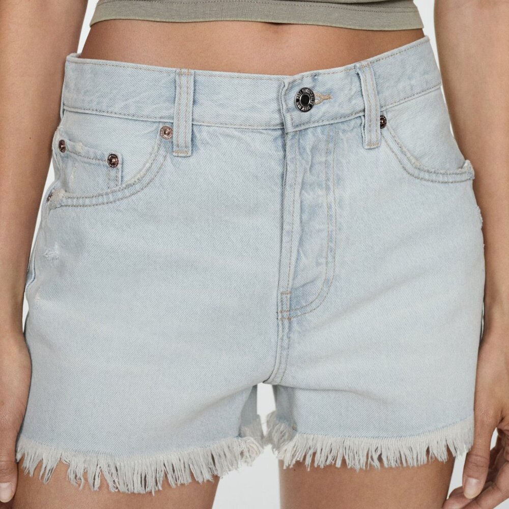 Mango Light Blue Denim Shorts With Frayed Hem/NWT/8